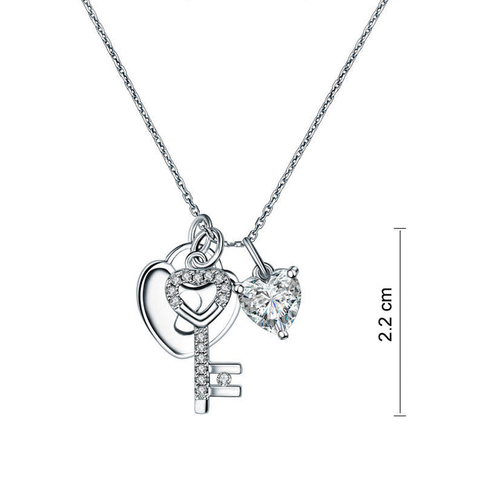 Love Heart Lock Key 925 Sterling Silver Pendant Necklace 1.5 Carat Simulated Diamond XFN8083