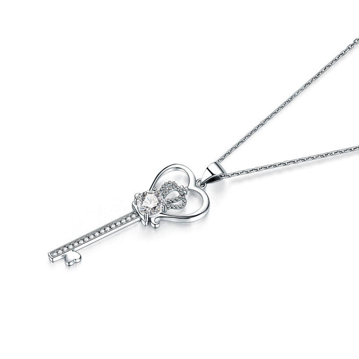 Love Heart Crown Key 925 Sterling Silver Pendant Necklace Simulated Diamond Jewelry 1.25 Carat XFN8085