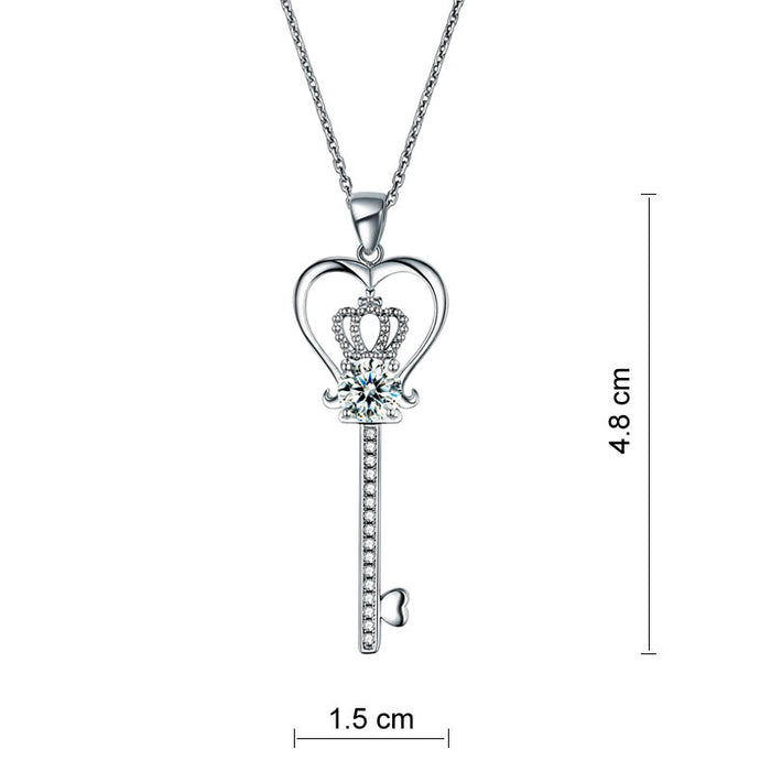 Love Heart Crown Key 925 Sterling Silver Pendant Necklace Simulated Diamond Jewelry 1.25 Carat XFN8085