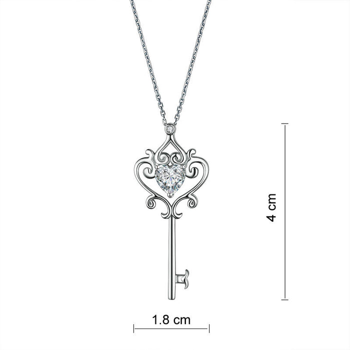 Love Heart Key 925 Sterling Silver Pendant Necklace Vintage Style 1.5 Carat Simulated Diamond XFN8086
