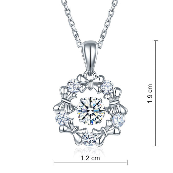 Dancing Stone Pendant Necklace 925 Sterling Silver Ribbon Flower XFN8089