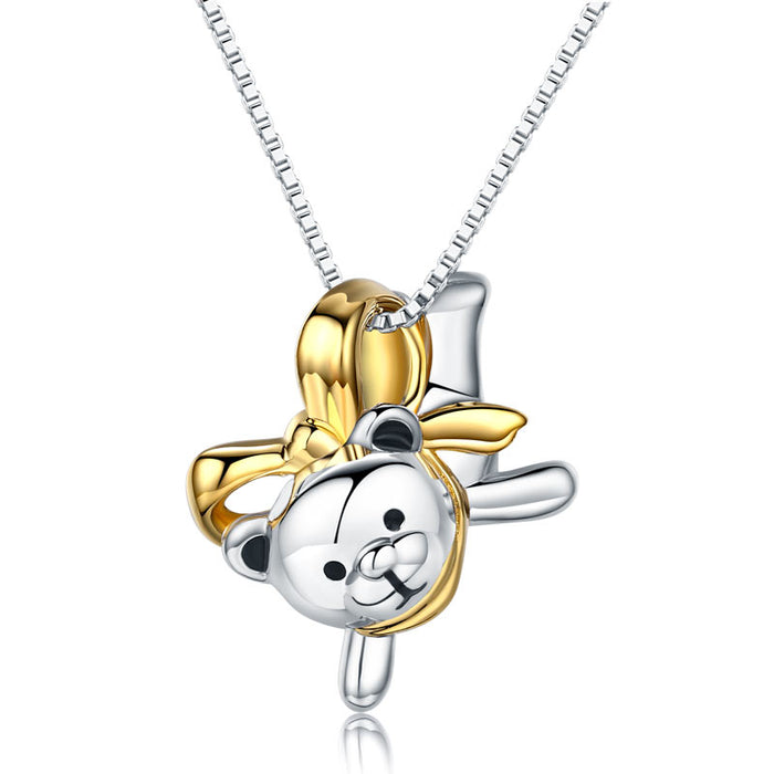Lovely Bear Pendant Necklace 925 Sterling Silver Birthday Good Handcraft Gift XFN8102