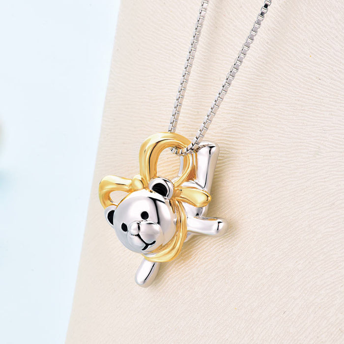 Lovely Bear Pendant Necklace 925 Sterling Silver Birthday Good Handcraft Gift XFN8102