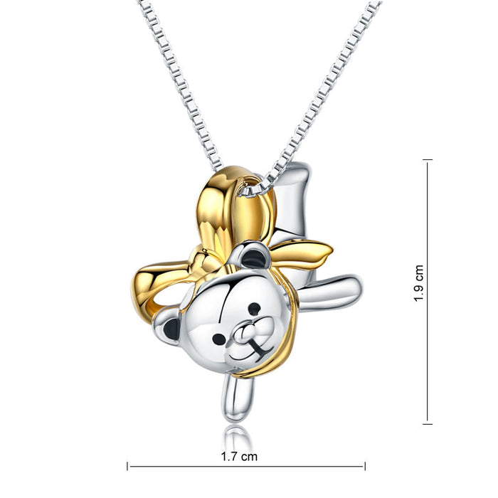 Lovely Bear Pendant Necklace 925 Sterling Silver Birthday Good Handcraft Gift XFN8102