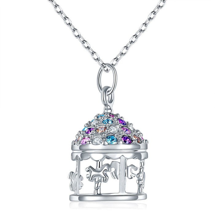 Multi-Color Merry-Go-Round Pendant Necklace Solid 925 Sterling Silver XFN8112