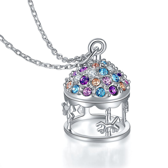 Multi-Color Merry-Go-Round Pendant Necklace Solid 925 Sterling Silver XFN8112