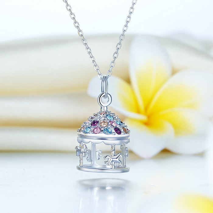 Multi-Color Merry-Go-Round Pendant Necklace Solid 925 Sterling Silver XFN8112
