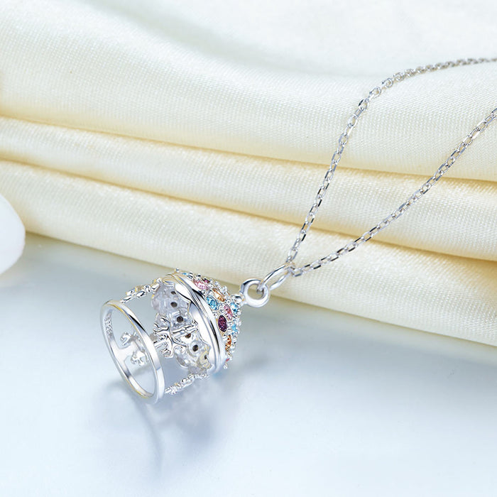Multi-Color Merry-Go-Round Pendant Necklace Solid 925 Sterling Silver XFN8112