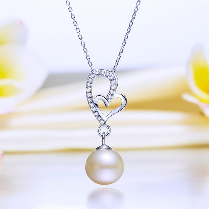 Fresh Water Pearl Heart Necklace 925 Sterling Silver XFN8120