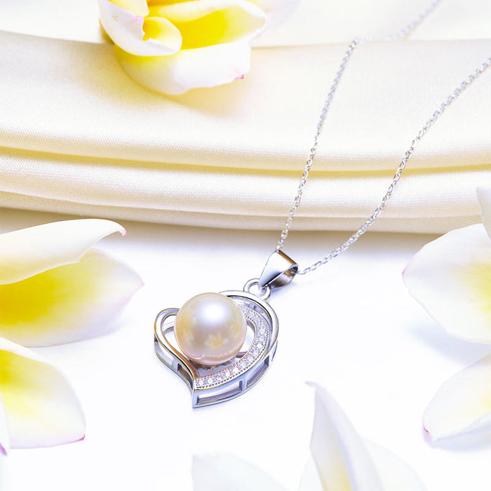 Fresh Water Pearl Heart Necklace 925 Sterling Silver XFN8121