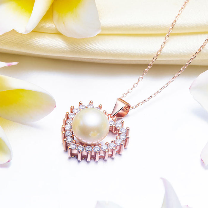 Fresh Water Pearl Heart Necklace 925 Sterling Silver with Rose Gold Plated XFN8122