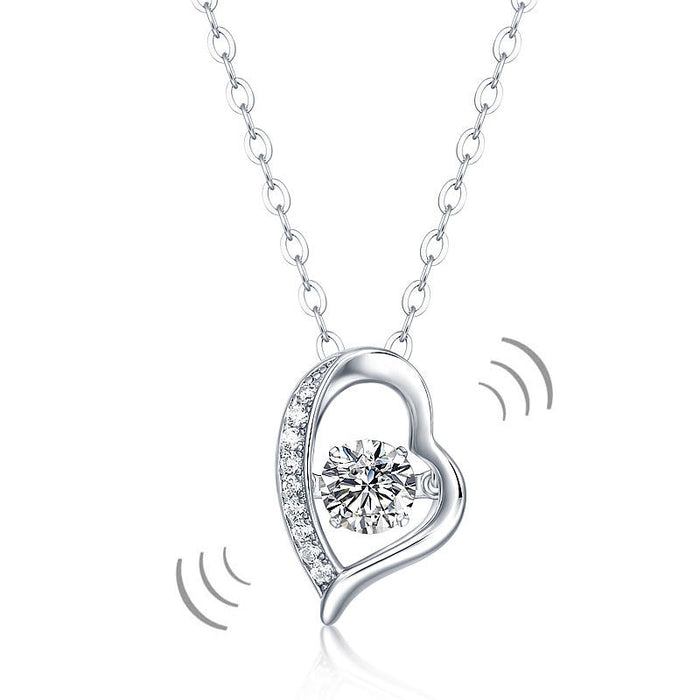 0.5 Carat Moissanite Diamond Dancing Stone Heart Necklace 925 Sterling Silver MFN8135