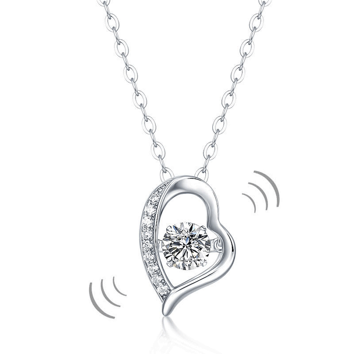 0.5 Carat Moissanite Diamond Dancing Stone Heart Necklace 925 Sterling Silver MFN8135