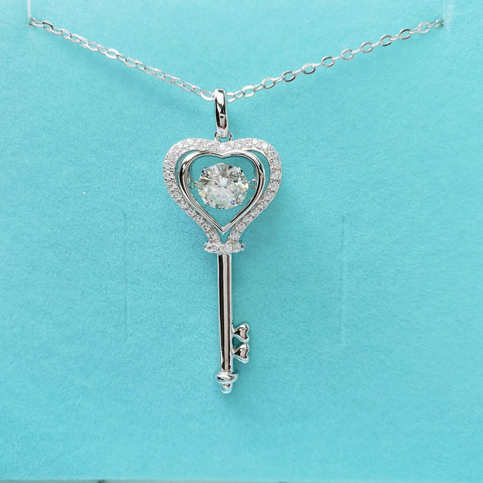 1 Carat Moissanite Diamond Dancing Stone Key Necklace 925 Sterling Silver MFN8138