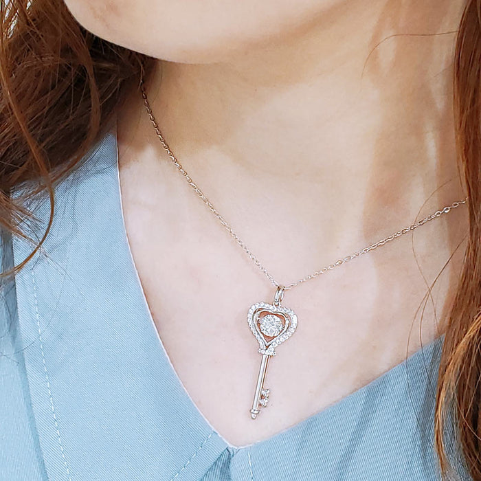 1 Carat Moissanite Diamond Dancing Stone Key Necklace 925 Sterling Silver MFN8138