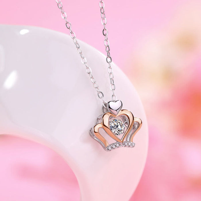 0.3 Carat Moissanite Diamond Dancing Stone Heart Crown Necklace 925 Sterling Silver MFN8145