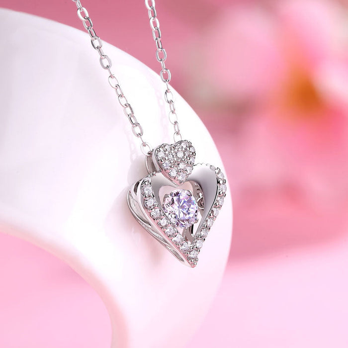 0.5 Carat Moissanite Diamond Dancing Stone Heart Necklace 925 Sterling Silver MFN8146
