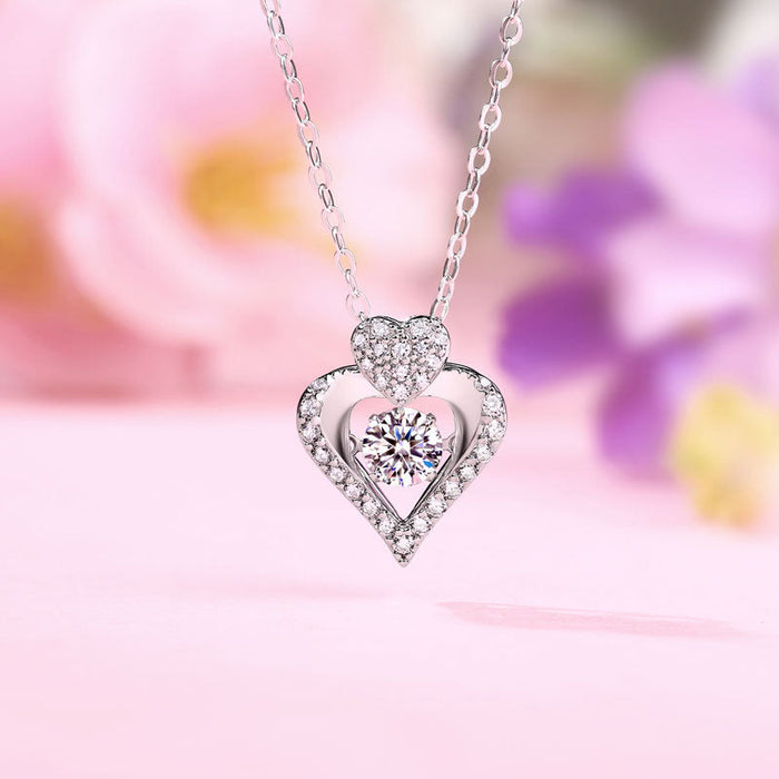 0.5 Carat Moissanite Diamond Dancing Stone Heart Necklace 925 Sterling Silver MFN8146