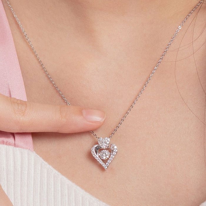 0.5 Carat Moissanite Diamond Dancing Stone Heart Necklace 925 Sterling Silver MFN8146