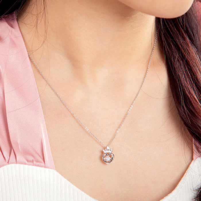 0.4 Carat Moissanite Diamond Dancing Stone Heart Crown Necklace 925 Sterling Silver MFN8147