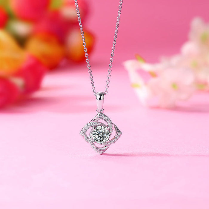 1 Ct Moissanite Diamond Rose Pendant Necklace 925 Sterling Silver MFN8152