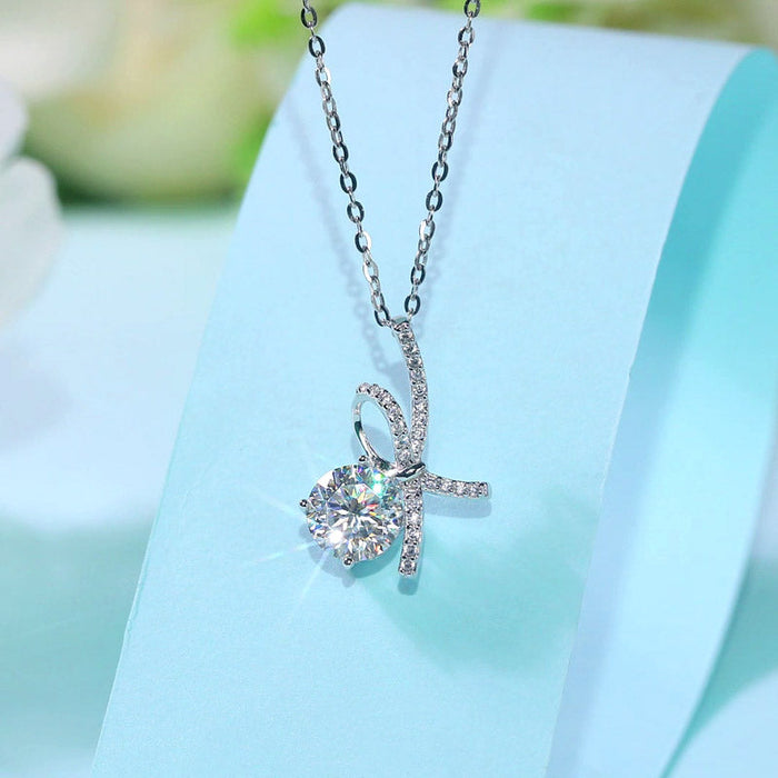 1 Carat Moissanite Diamond Ribbon Pendant Necklace 925 Sterling Silver MFN8155
