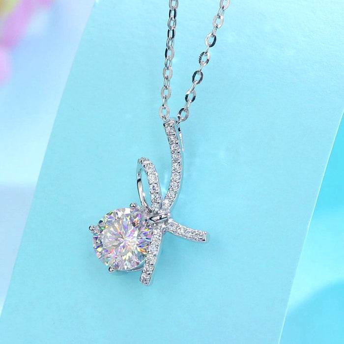 1 Carat Moissanite Diamond Ribbon Pendant Necklace 925 Sterling Silver MFN8155