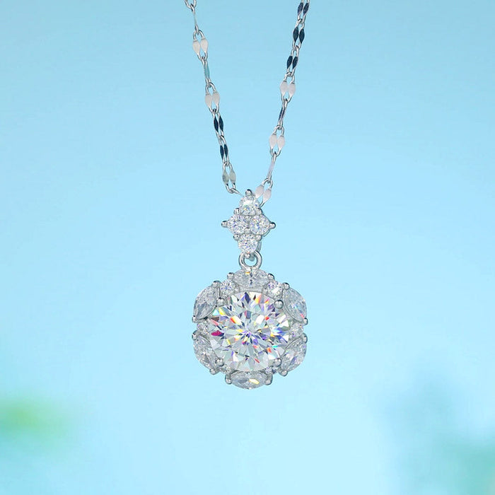 2 Carats Moissanite Diamond Flower Pendant Necklace 925 Sterling Silver MFN8156