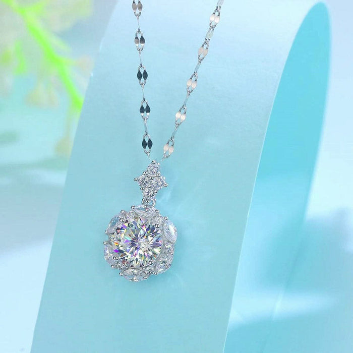 2 Carats Moissanite Diamond Flower Pendant Necklace 925 Sterling Silver MFN8156