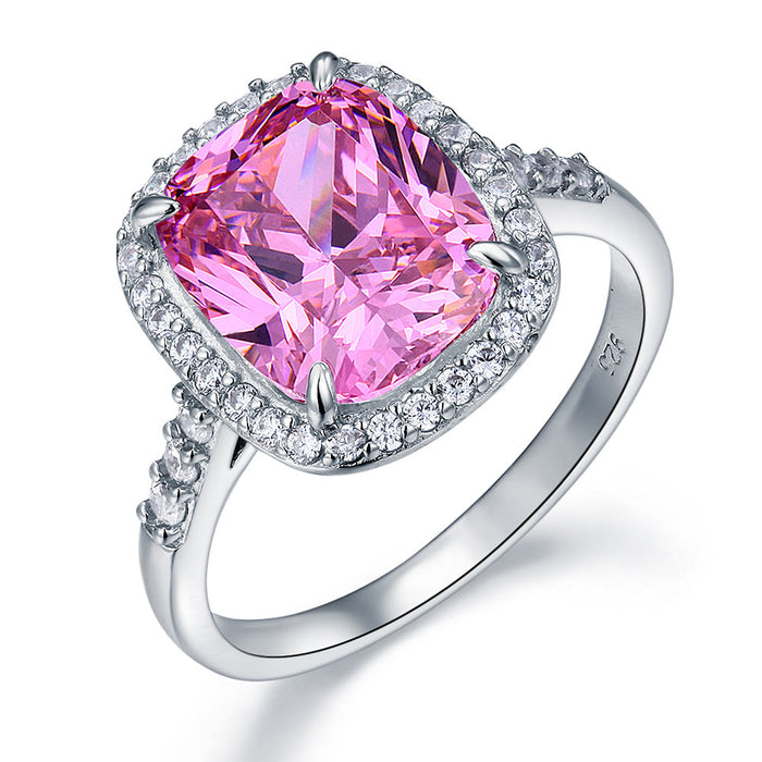 925 Sterling Silver Luxury Engagement Ring 6 Ct Cushion Fancy Pink Simulated Diamond XFR8150