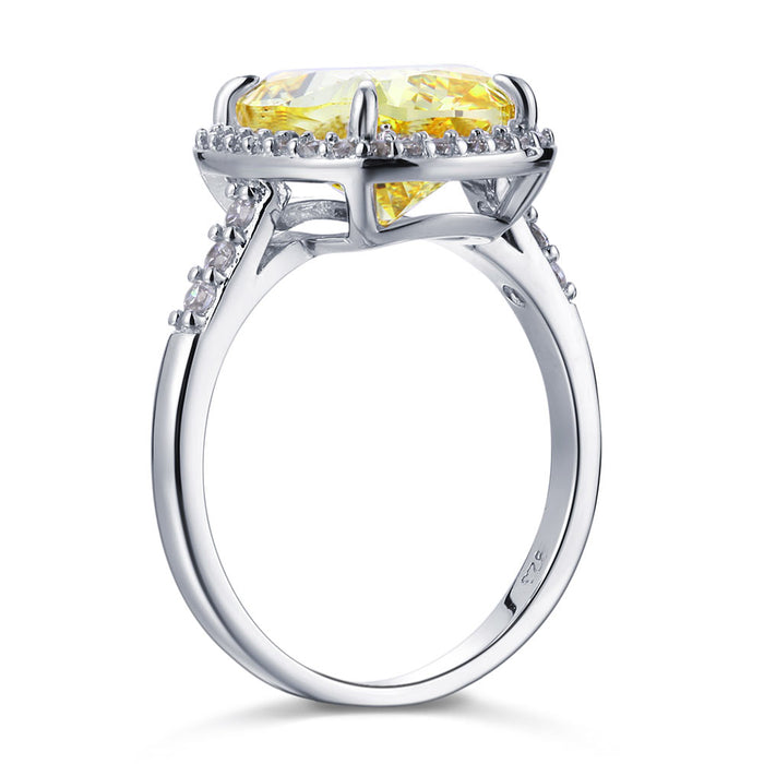 Solid 925 Sterling Silver Luxury Engagement Ring 6 ct Cushion Cut Yellow Canary Simulated Diamante Jewelry XFR8151