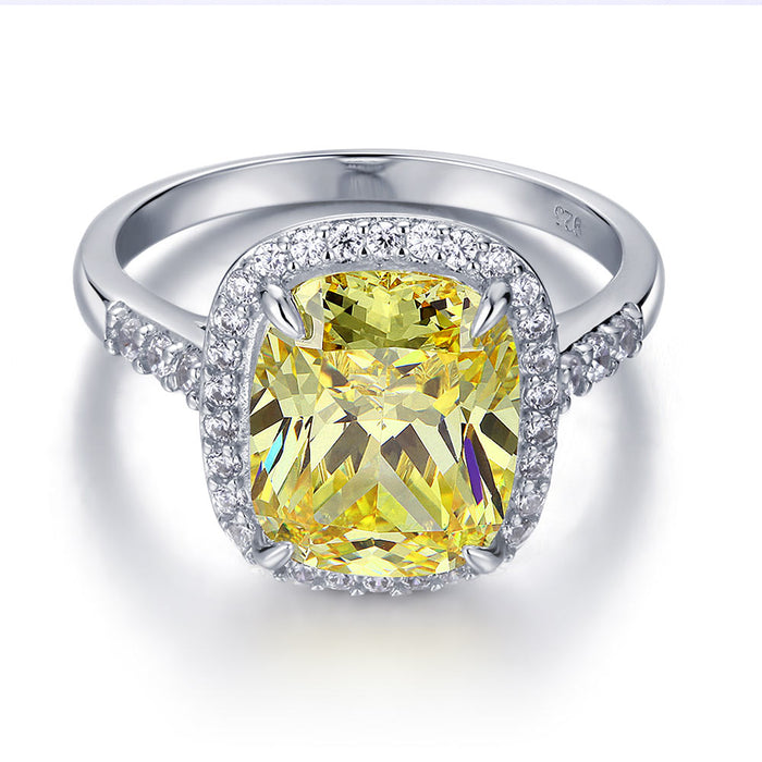 Solid 925 Sterling Silver Luxury Engagement Ring 6 ct Cushion Cut Yellow Canary Simulated Diamante Jewelry XFR8151