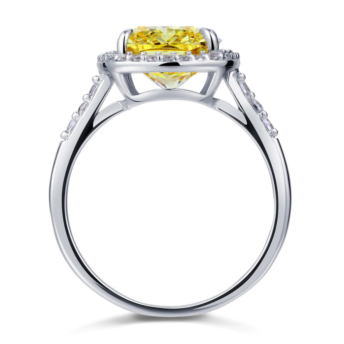Solid 925 Sterling Silver Luxury Engagement Ring 6 ct Cushion Cut Yellow Canary Simulated Diamante Jewelry XFR8151