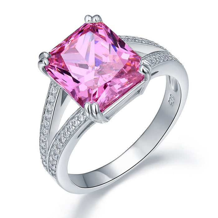 925 Sterling Silver Luxury Ring 6 Carat Fancy Pink Simulated Diamond Radiant Cut XFR8153