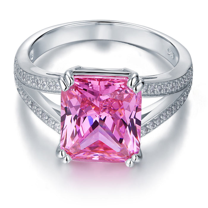 925 Sterling Silver Luxury Ring 6 Carat Fancy Pink Simulated Diamond Radiant Cut XFR8153
