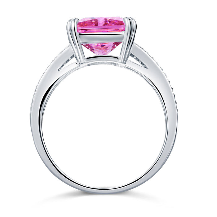 925 Sterling Silver Luxury Ring 6 Carat Fancy Pink Simulated Diamond Radiant Cut XFR8153