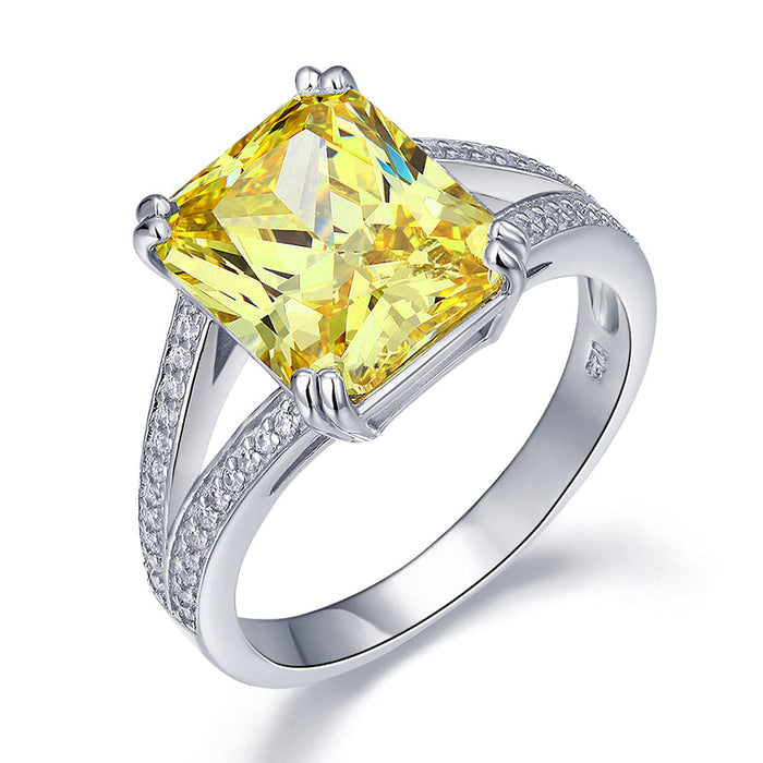 925 Sterling Silver Luxury Ring 6 Carat Fancy Yellow Simulated Diamond Radiant Cut XFR8154