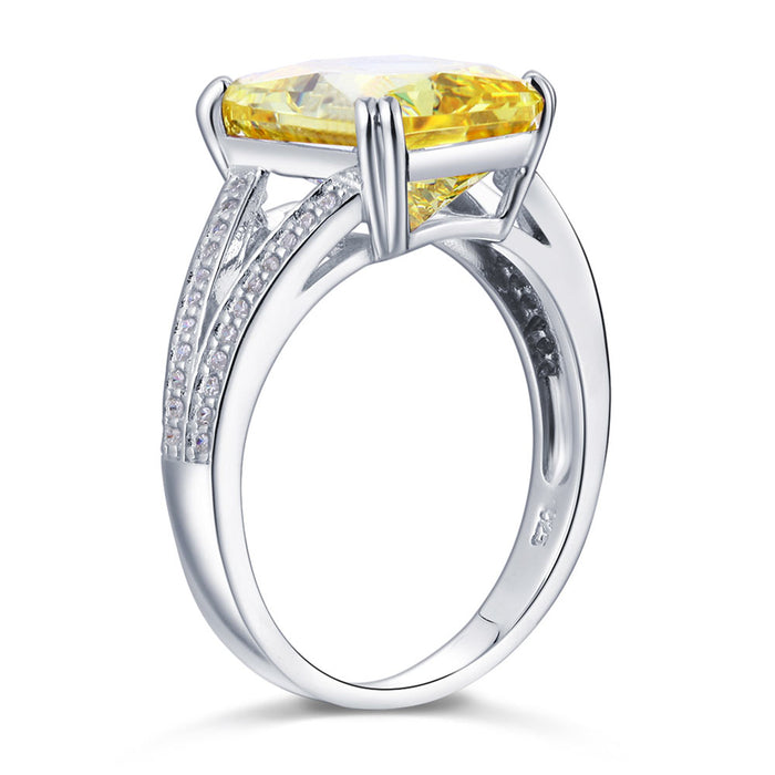 925 Sterling Silver Luxury Ring 6 Carat Fancy Yellow Simulated Diamond Radiant Cut XFR8154