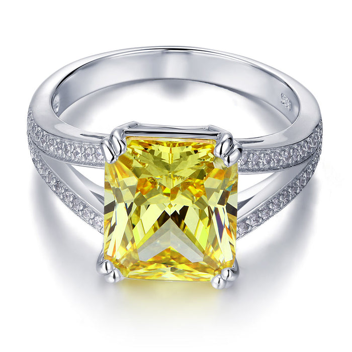 925 Sterling Silver Luxury Ring 6 Carat Fancy Yellow Simulated Diamond Radiant Cut XFR8154