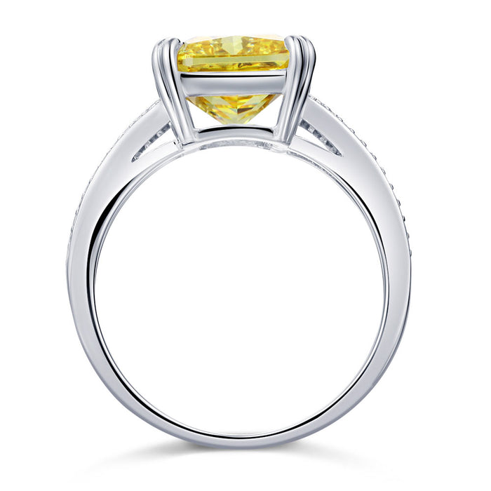 925 Sterling Silver Luxury Ring 6 Carat Fancy Yellow Simulated Diamond Radiant Cut XFR8154