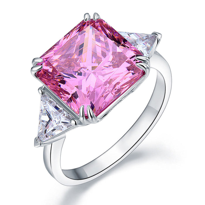 925 Sterling Silver Three-Stone Luxury Ring 8 Carat Fancy Pink Simulated Diamond XFR8156
