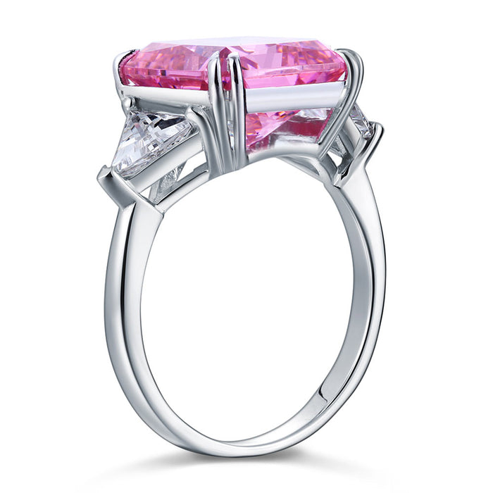 925 Sterling Silver Three-Stone Luxury Ring 8 Carat Fancy Pink Simulated Diamond XFR8156