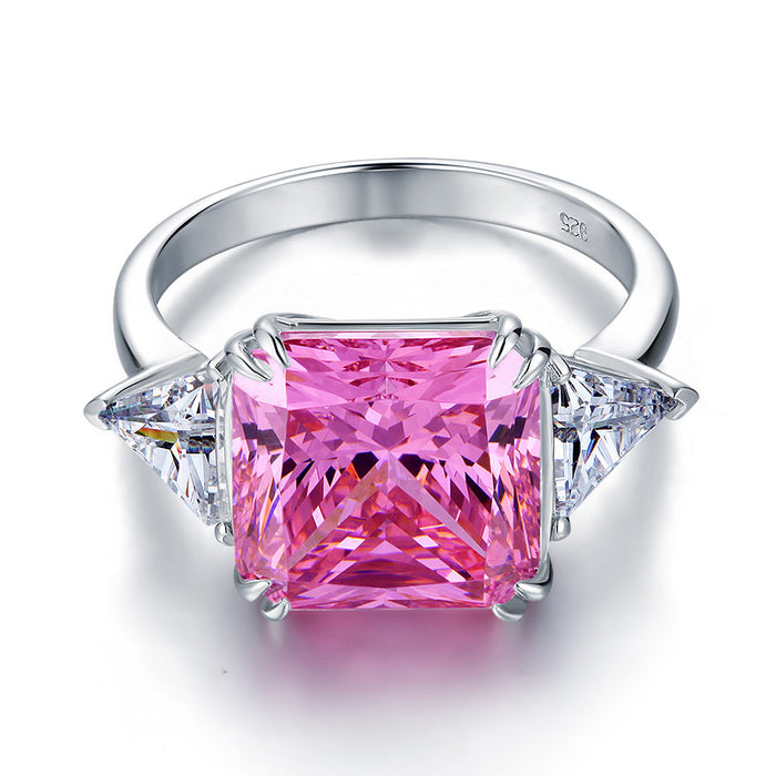 925 Sterling Silver Three-Stone Luxury Ring 8 Carat Fancy Pink Simulated Diamond XFR8156