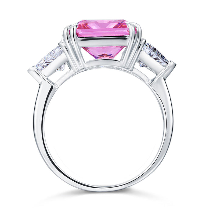 925 Sterling Silver Three-Stone Luxury Ring 8 Carat Fancy Pink Simulated Diamond XFR8156