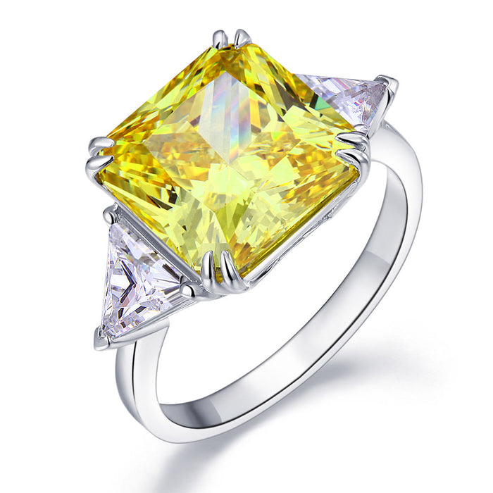 Solid 925 Sterling Silver Three-Stone Luxury Ring 8 Carat Yellow Canary Simulated Diamond XFR8157