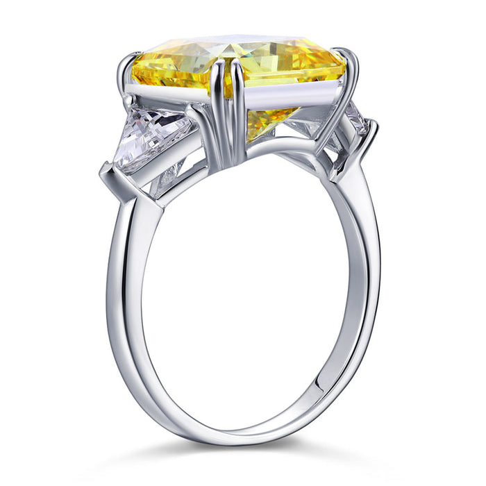 Solid 925 Sterling Silver Three-Stone Luxury Ring 8 Carat Yellow Canary Simulated Diamond XFR8157