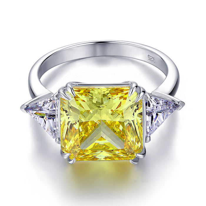 Solid 925 Sterling Silver Three-Stone Luxury Ring 8 Carat Yellow Canary Simulated Diamond XFR8157