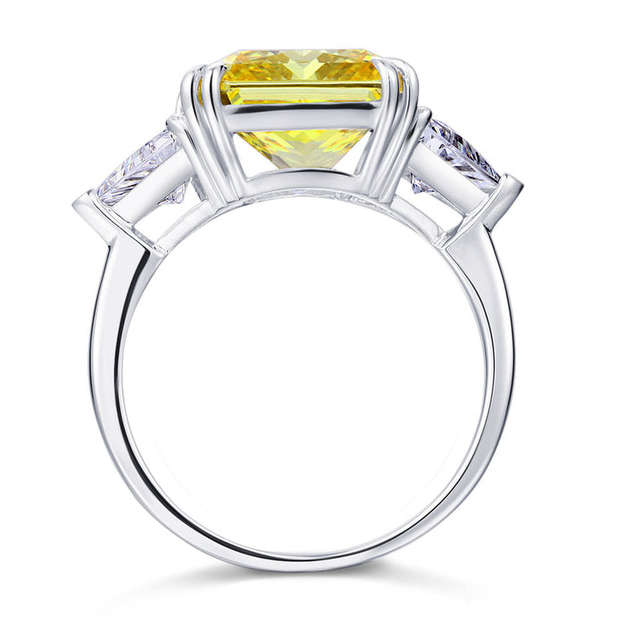 Solid 925 Sterling Silver Three-Stone Luxury Ring 8 Carat Yellow Canary Simulated Diamond XFR8157