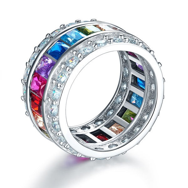 Multi-Color Simulated Topaz Band Wedding Anniversary 925 Sterling Silver Ring XFR8241