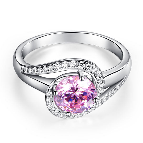 Twist Curl 925 Sterling Silver Wedding Engagement Ring 1.25 Ct Fancy Pink Simulated Diamond XFR8244